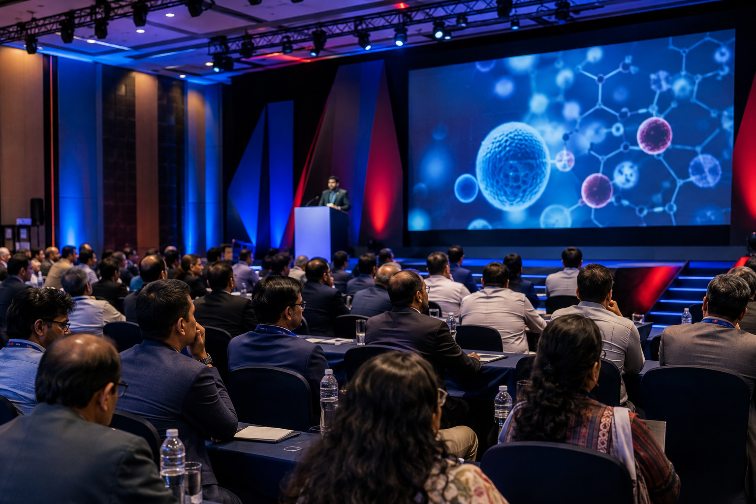 Professional medical and pharmaceutical conference in a modern auditorium